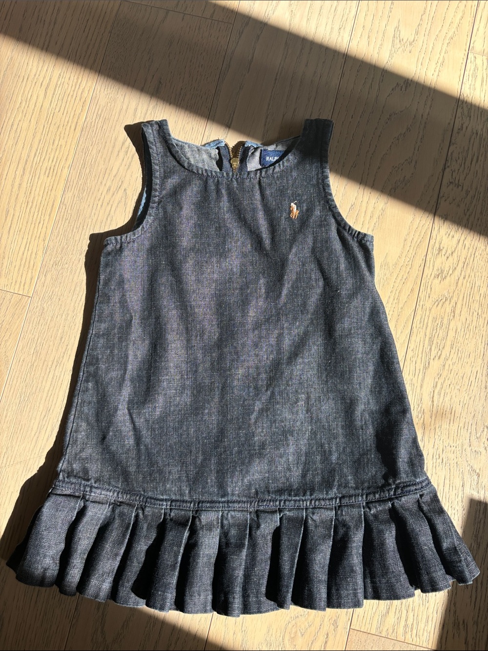 24M Ralph Lauren Dark Denim Sleeveless Dress with Pleated Hem